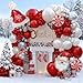 Partycus Red White Christmas Balloon Arch Kit Double Stuffed Ruby Red Pearl White Silver Balloon Garland with Snowflake Latex Santa Hat Foil Balloons for Winter Xmas Birthday Baby Shower New Year Party Decor - Image 2