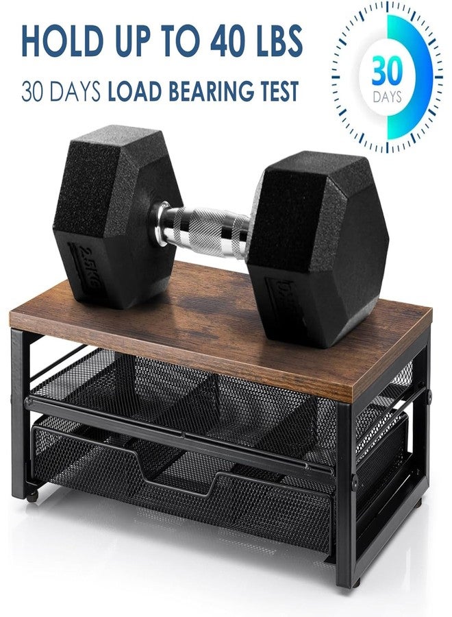 ARCOBIS Monitor Riser with Drawers and Pen Holders, Wood & Mesh Metal Computer Monitor Stand with Storage for Desk, Rustic Brown - Image 2