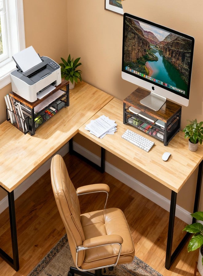 ARCOBIS Monitor Riser with Drawers and Pen Holders, Wood & Mesh Metal Computer Monitor Stand with Storage for Desk, Rustic Brown - Image 5