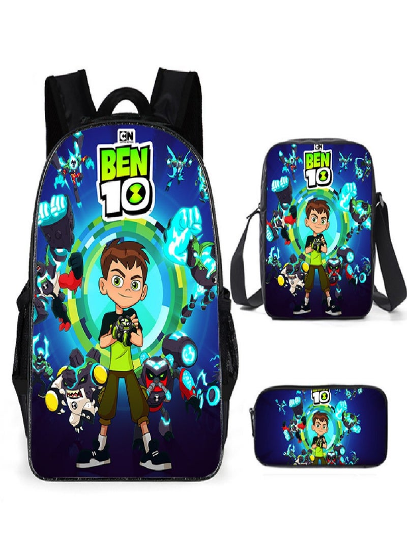 BEN 10 Children Backpack Schoolbag Teen Student School Book bag with Lunch Box Pen Case 3 in 1 for Kids