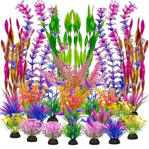 Ameliade Fish Tank Artificial Plastic Plants Decorations Large Aquarium Decor Betta Goldfish Tank Accessories Fish Bowl Ornaments（Colorful） - Image 1