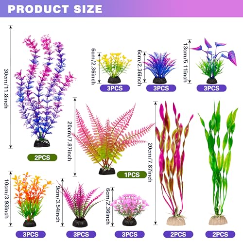 Ameliade Fish Tank Artificial Plastic Plants Decorations Large Aquarium Decor Betta Goldfish Tank Accessories Fish Bowl Ornaments（Colorful） - Image 2