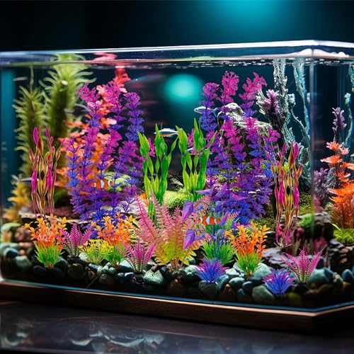 Ameliade Fish Tank Artificial Plastic Plants Decorations Large Aquarium Decor Betta Goldfish Tank Accessories Fish Bowl Ornaments（Colorful） - Image 5