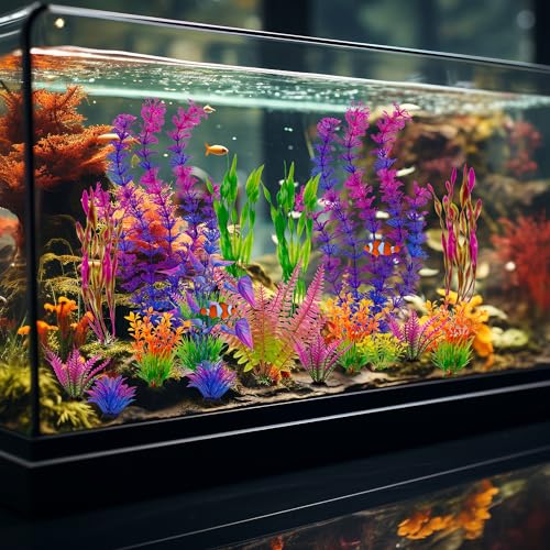 Ameliade Fish Tank Artificial Plastic Plants Decorations Large Aquarium Decor Betta Goldfish Tank Accessories Fish Bowl Ornaments（Colorful） - Image 4