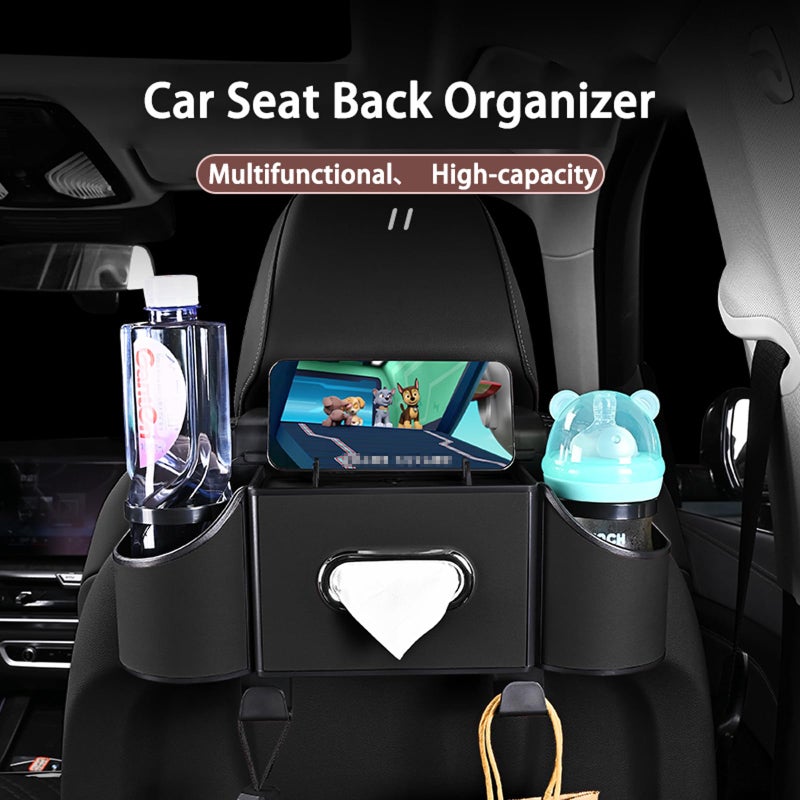 Joezhe Back Seat Car Organizer,4 in 1 Multifunctional Car Back Seat Storage Box with Drink Cup Holder Tissue Box, for Hold Phone,Snacks, Drinks, Handbag-Black-2Packs - Image 3