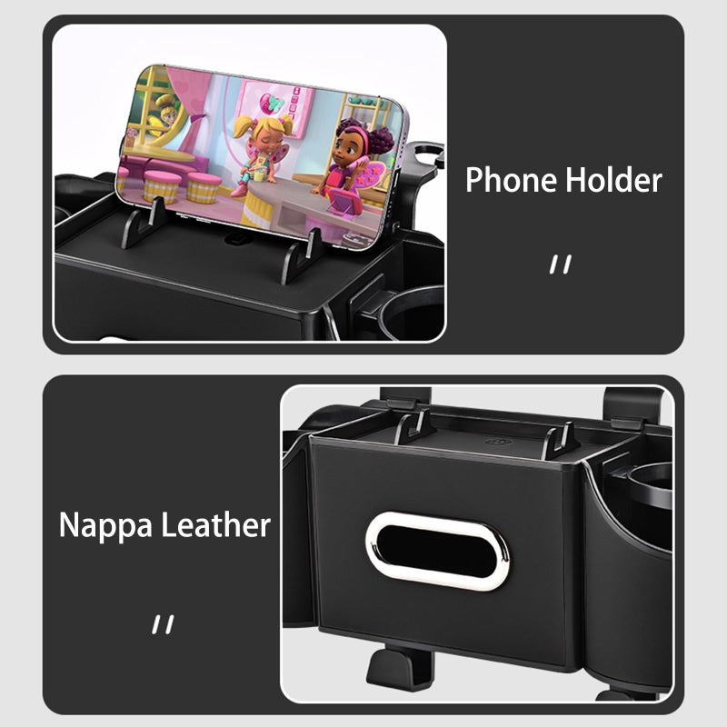 Joezhe Back Seat Car Organizer,4 in 1 Multifunctional Car Back Seat Storage Box with Drink Cup Holder Tissue Box, for Hold Phone,Snacks, Drinks, Handbag-Black-2Packs - Image 4