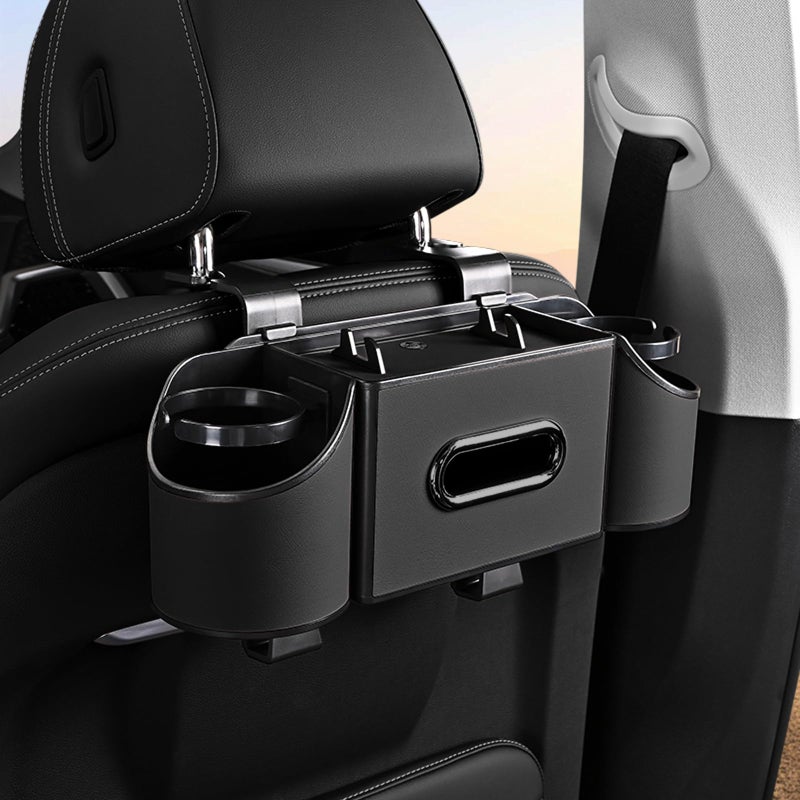 Joezhe Back Seat Car Organizer,4 in 1 Multifunctional Car Back Seat Storage Box with Drink Cup Holder Tissue Box, for Hold Phone,Snacks, Drinks, Handbag-Black-2Packs - Image 5