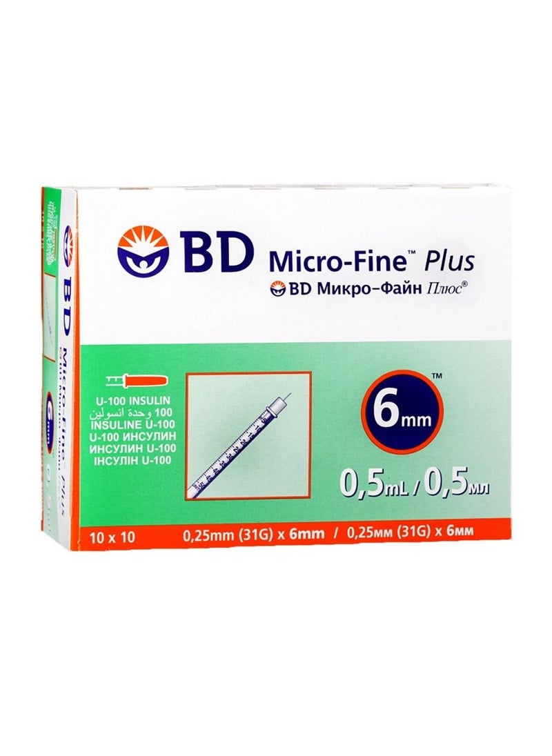 BD Micro-Fine Plus Insulin 0.5 ml Syringe 31Gx6mm 100pcs  - Image 1