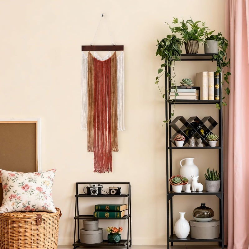 iHUFeather Macrame Wall Hanging Boho Wall Tapestry, Handmade Woven Wall Art for Living Room Bedroom Bohemian Home Decor 47.2" L x 15.7" W (Deep Red) - Image 3