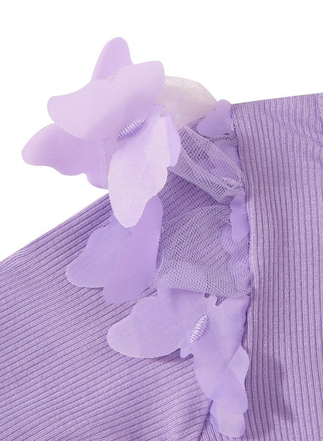 FUNMETA Baby Toddler Girls Butterfly Tutu Dress Purple Birthday Wedding Party Dresses Long Sleeve Tulle Princess Sundress with Headband 9-12 Months/063 - Image 4