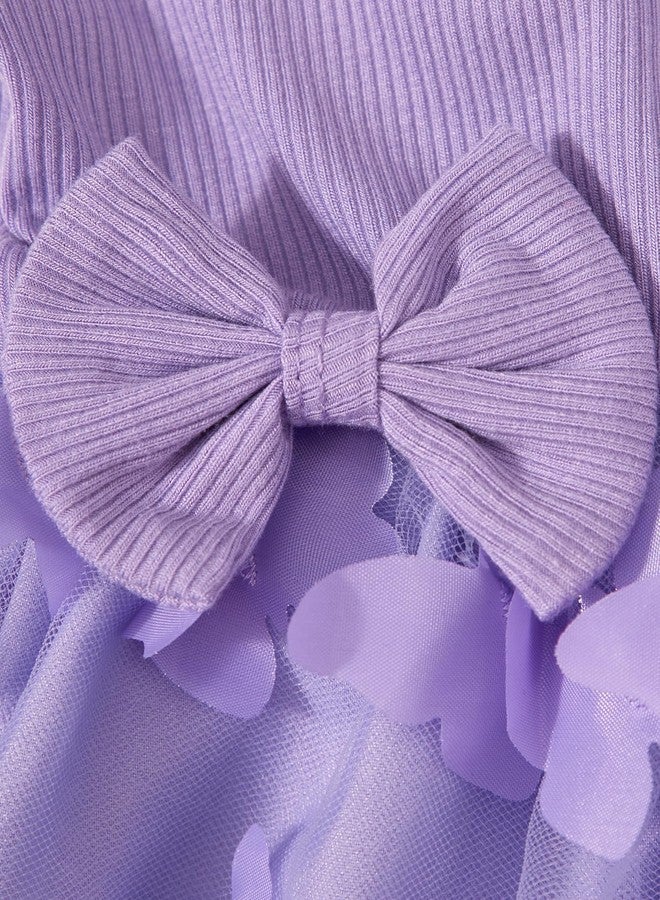FUNMETA Baby Toddler Girls Butterfly Tutu Dress Purple Birthday Wedding Party Dresses Long Sleeve Tulle Princess Sundress with Headband 9-12 Months/063 - Image 5