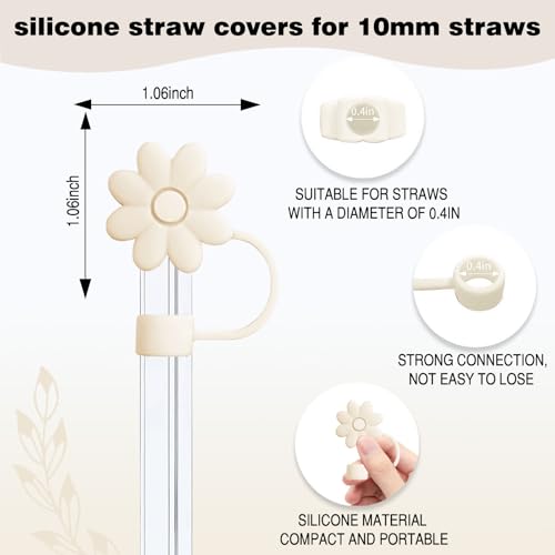 Hpebl 7Pcs Cup Accessories for Stanely Cups 40&30oz Cream Flower Silicone Boot Straw Covers Toppers 10mm(0.4in) Silicone Spill-Proof Stopper Set Handle Charm for Stanely Tumbler Accessorises - Image 2