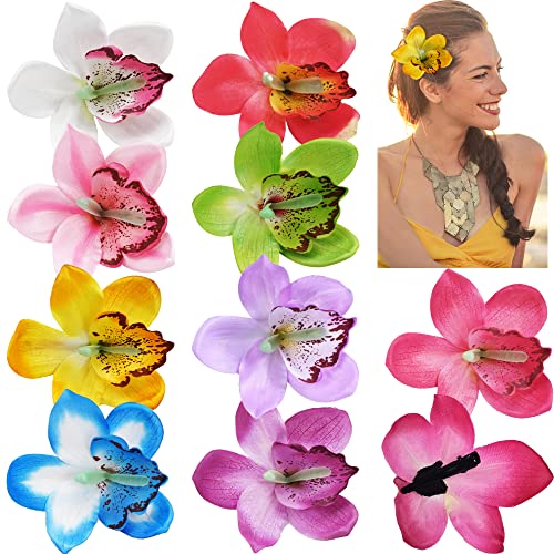 CellElection 9 Pack Multicolored Women Big Chiffon Orchid Flower Bohemian Flowers Hair Clip for Bridal Wedding Accessory Hair Pins Hair Barrette Accessories - Image 2