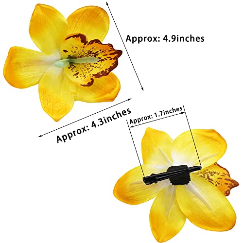 CellElection 9 Pack Multicolored Women Big Chiffon Orchid Flower Bohemian Flowers Hair Clip for Bridal Wedding Accessory Hair Pins Hair Barrette Accessories - Image 5
