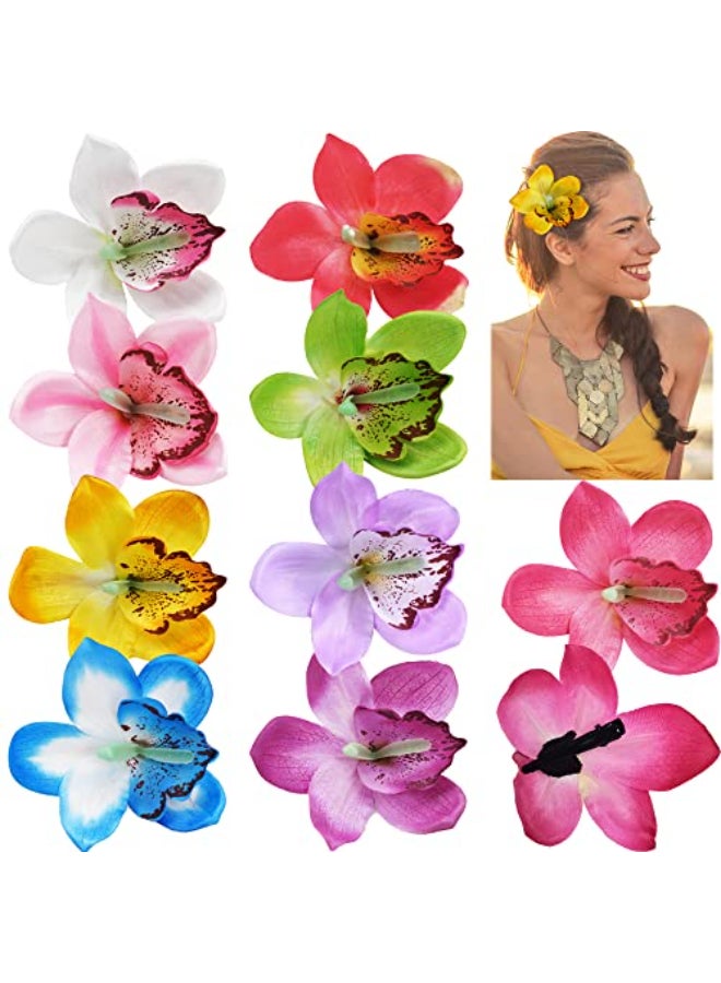 CellElection 9 Pack Multicolored Women Big Chiffon Orchid Flower Bohemian Flowers Hair Clip for Bridal Wedding Accessory Hair Pins Hair Barrette Accessories - Image 1