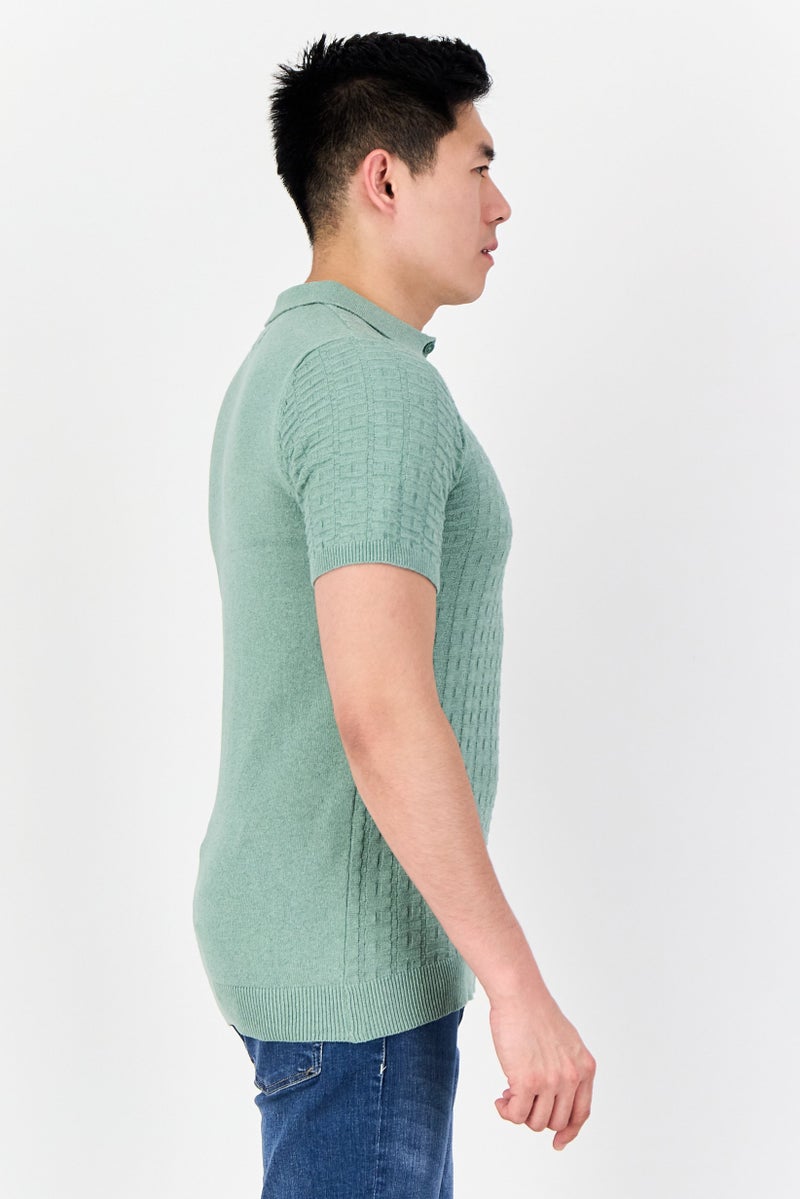 Threadbare Men Regular Fit Textured Short Sleeve Polo Shirt, Sage Green - Image 2