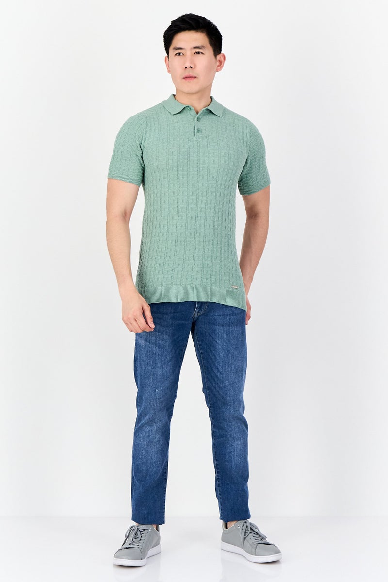 Threadbare Men Regular Fit Textured Short Sleeve Polo Shirt, Sage Green - Image 4