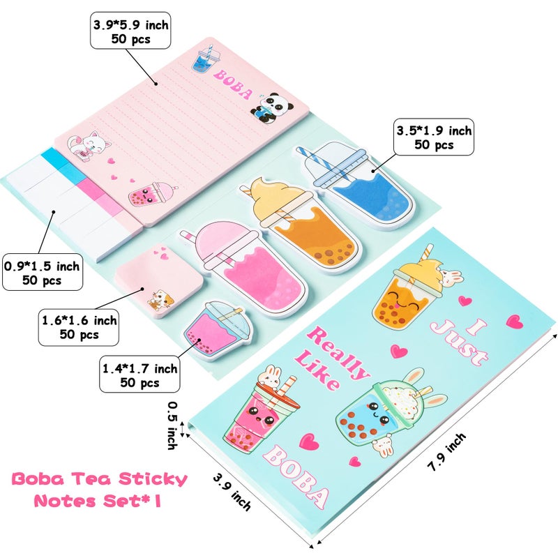 Xqumoi I Just Really Like Boba Sticky Notes Set, 550 Sheets, Cute Bubble Tea Self-Stick Notes Pads Milk Tea Theme Divider Tabs Bundle Writing Memo Pads Back to School Office Supplies Small Gift - Image 2