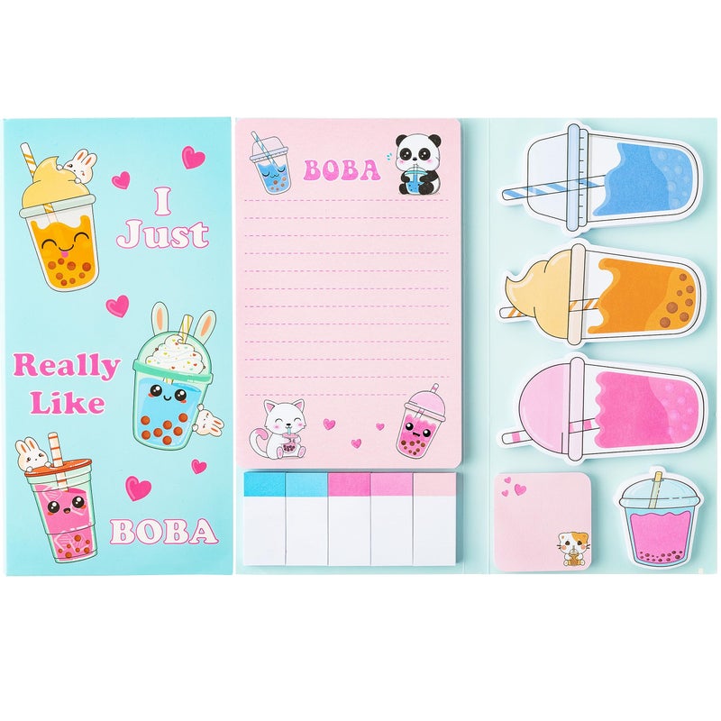 Xqumoi I Just Really Like Boba Sticky Notes Set, 550 Sheets, Cute Bubble Tea Self-Stick Notes Pads Milk Tea Theme Divider Tabs Bundle Writing Memo Pads Back to School Office Supplies Small Gift - Image 1