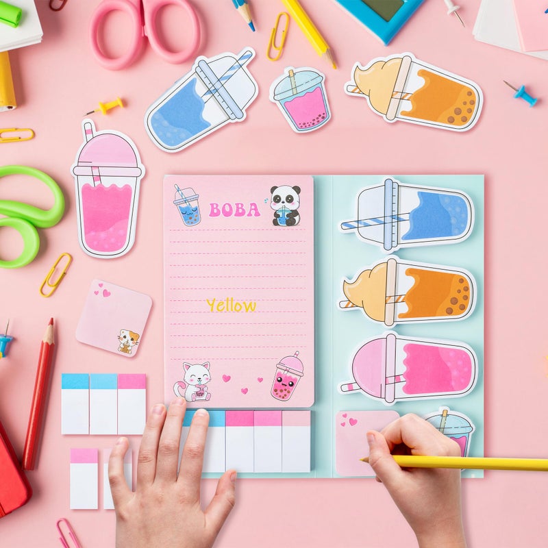 Xqumoi I Just Really Like Boba Sticky Notes Set, 550 Sheets, Cute Bubble Tea Self-Stick Notes Pads Milk Tea Theme Divider Tabs Bundle Writing Memo Pads Back to School Office Supplies Small Gift - Image 3