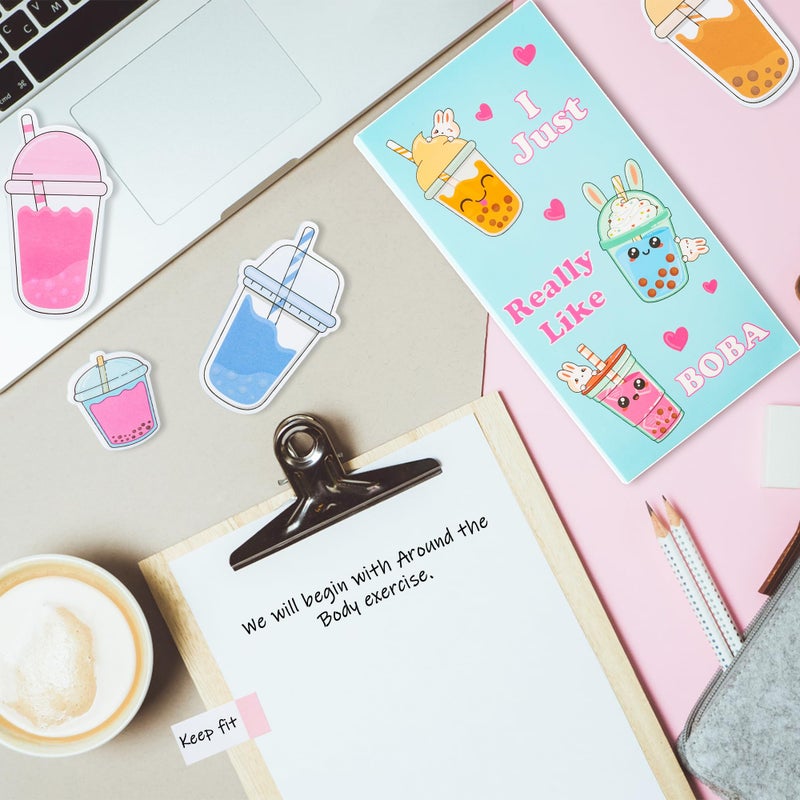 Xqumoi I Just Really Like Boba Sticky Notes Set, 550 Sheets, Cute Bubble Tea Self-Stick Notes Pads Milk Tea Theme Divider Tabs Bundle Writing Memo Pads Back to School Office Supplies Small Gift - Image 4