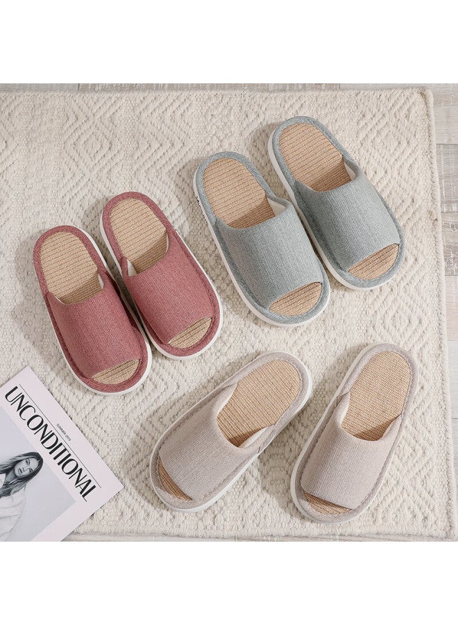 Xggc Style Linen Slippers For Men And Women, All Seasons Indoor Home Non-slip Cotton Linen Breathable Fabric Slippers Spring Autumn Beige 37-38