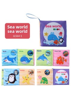 Generic Enlightenment Early Education Baby Cloth Books English Animal Transportation Cognitive Books Baby Cloth Books-Color:4 Pages 8 Marine Animals 25.6g  - Image 1