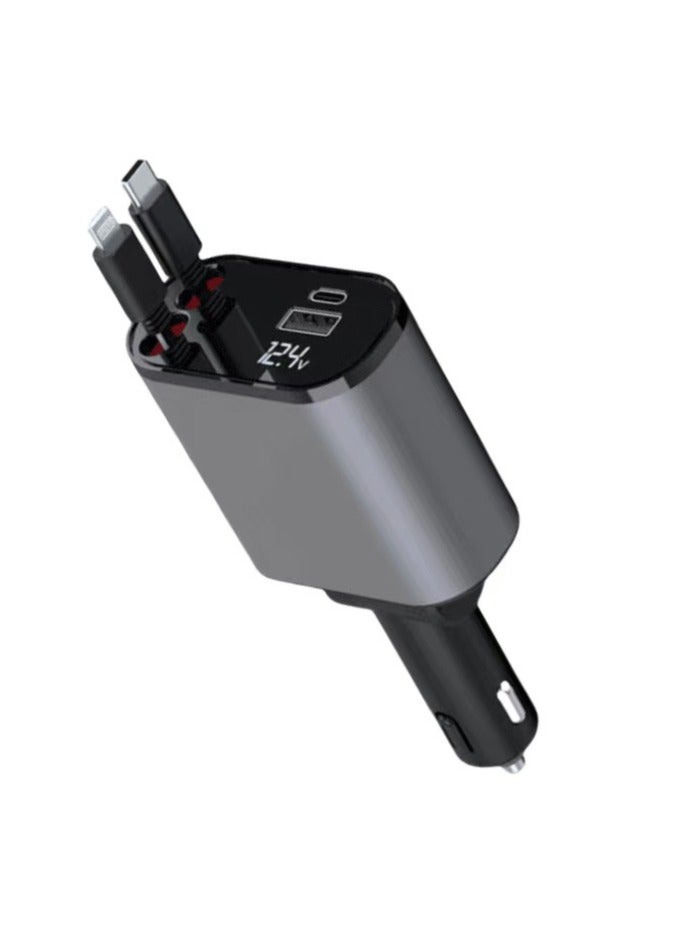 100W Retractable Car Charger – Fast Charging USB Adapter with Type-C & Apple Cable, 20W PD, Auto-Retract Cable, Compatible with iPhone, Samsung, Huawei – Smart Temperature Control  - Image 1