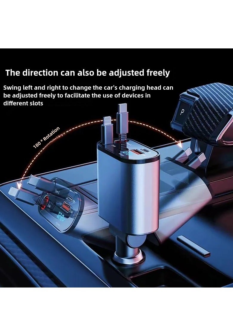 100W Retractable Car Charger – Fast Charging USB Adapter with Type-C & Apple Cable, 20W PD, Auto-Retract Cable, Compatible with iPhone, Samsung, Huawei – Smart Temperature Control  - Image 3