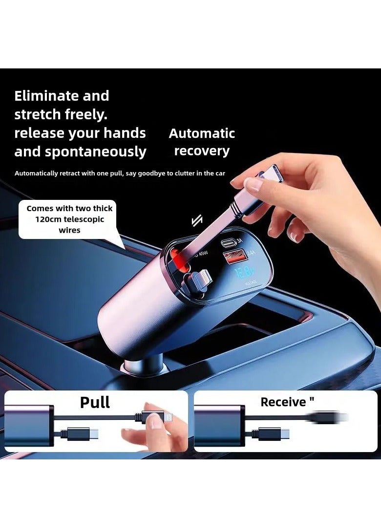 100W Retractable Car Charger – Fast Charging USB Adapter with Type-C & Apple Cable, 20W PD, Auto-Retract Cable, Compatible with iPhone, Samsung, Huawei – Smart Temperature Control  - Image 4