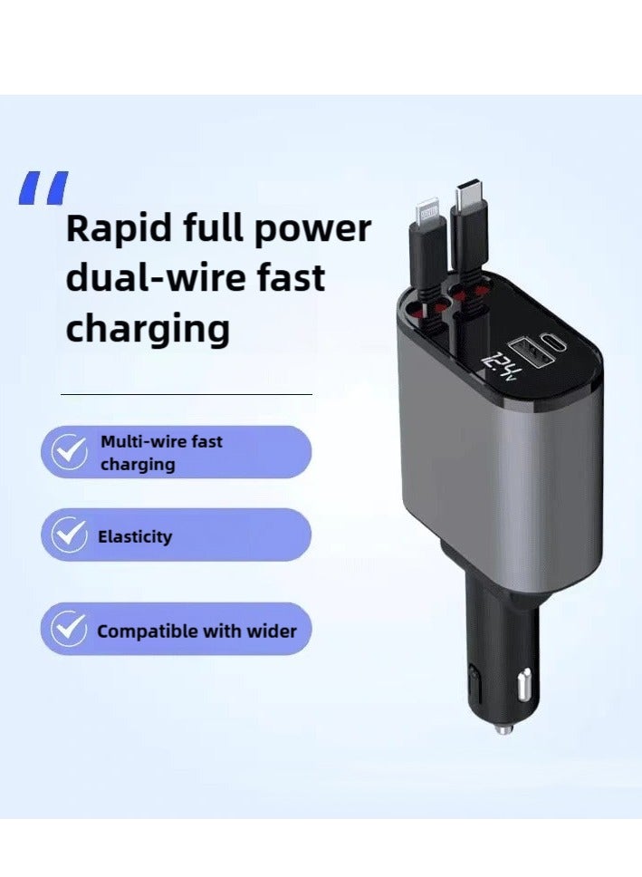 100W Retractable Car Charger – Fast Charging USB Adapter with Type-C & Apple Cable, 20W PD, Auto-Retract Cable, Compatible with iPhone, Samsung, Huawei – Smart Temperature Control  - Image 2