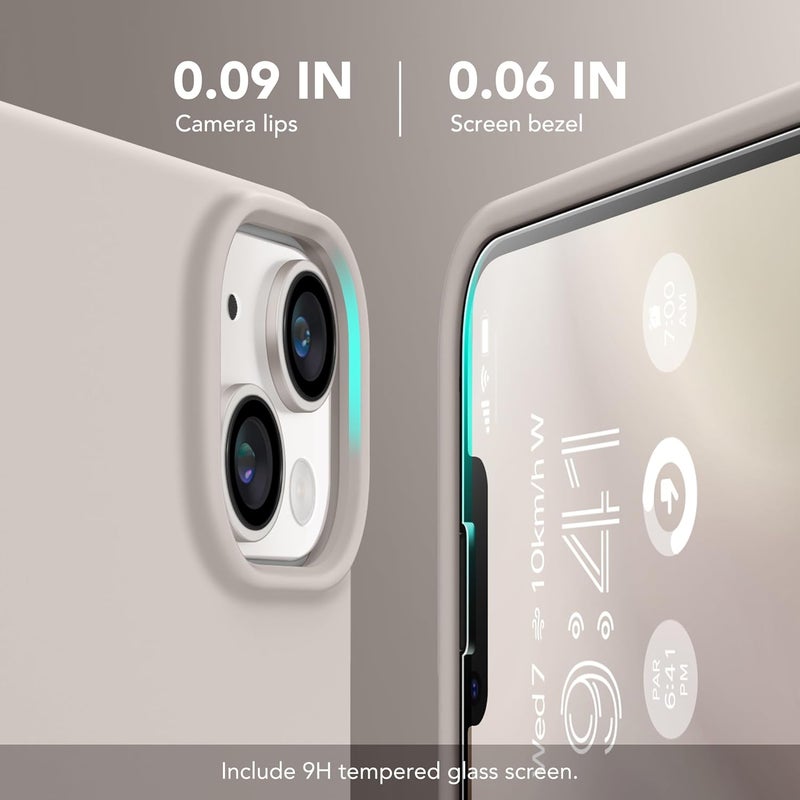 GONEZ iPhone 14 Silicone Case with 2 Screen Protector + 2 Camera Lens Protectors, [Anti-Scratch Soft Microfiber Lining], 6.1 Inch Shockproof Liquid Silicone Protective Case, Stone - Image 4