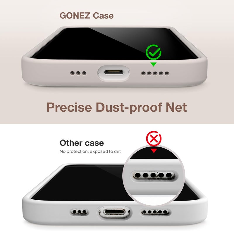 GONEZ iPhone 14 Silicone Case with 2 Screen Protector + 2 Camera Lens Protectors, [Anti-Scratch Soft Microfiber Lining], 6.1 Inch Shockproof Liquid Silicone Protective Case, Stone - Image 5