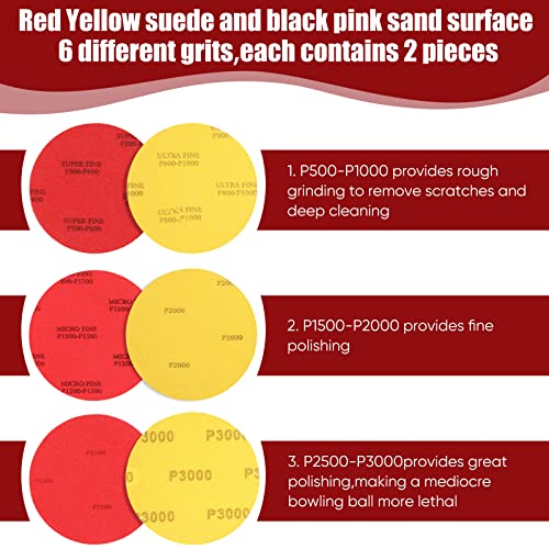 Loopeer 24 Pieces Bowling Sanding Pads Resurfacing Polishing Kit Bowling Ball Accessories Sand Pads Ball Cleaner Kit Grit 500 1000 1500 2000 3000 5000 - Image 4