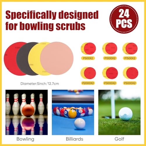 Loopeer 24 Pieces Bowling Sanding Pads Resurfacing Polishing Kit Bowling Ball Accessories Sand Pads Ball Cleaner Kit Grit 500 1000 1500 2000 3000 5000 - Image 2