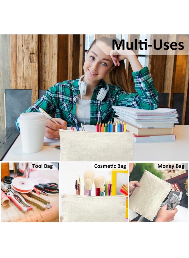 Koolmox Canvas Pouch With Zipper Bulk 20 Pcs 9X7'' Cosmetic Bag Multipurpose Makeup Bag With Zipper Canvas Bag Large Travel Toiletry Pouch Diy Craft Bag Purse Bags Pencil Bag Blank Beige - Image 4