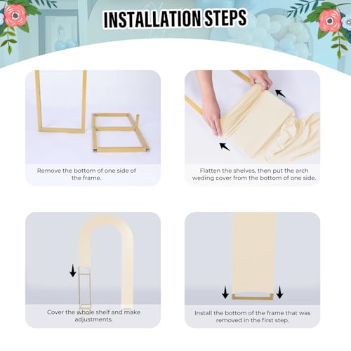 LEBENGURU Upgraded 7.2FT Open Arch Backdrop Cover,Beige Spandex Fitted Round Top Wedding Arches,Double-Sided U-Shaped Arch Chiara Stand Covers for Birthday Party Baby Shower Banquet Balloon Décor - Image 5