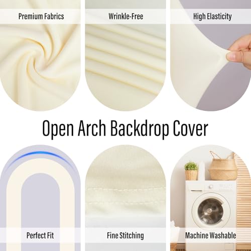 LEBENGURU Upgraded 7.2FT Open Arch Backdrop Cover,Beige Spandex Fitted Round Top Wedding Arches,Double-Sided U-Shaped Arch Chiara Stand Covers for Birthday Party Baby Shower Banquet Balloon Décor - Image 4