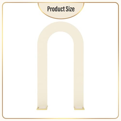 LEBENGURU Upgraded 7.2FT Open Arch Backdrop Cover,Beige Spandex Fitted Round Top Wedding Arches,Double-Sided U-Shaped Arch Chiara Stand Covers for Birthday Party Baby Shower Banquet Balloon Décor - Image 3