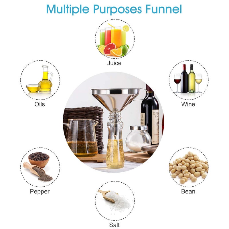 Toncoo 5-Inch Premium Stainless Steel Funnel with 200 Mesh Food Filter Strainer, Food Grade Kitchen Funnels for Filling Bottles, Metal Funnel with Strainer, Food Funnel for Kitchen - Image 5