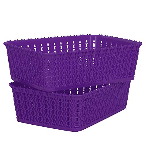 Cutting EDGE Plastic Multipurpose Sturdy Storage Baskets for Cosmetics Office Fruit Vegetable Bathroom Stationary Home Basket with Handle - Purple(Set of 2, Mini) - Image 1