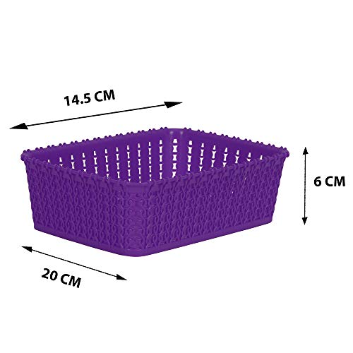 Cutting EDGE Plastic Multipurpose Sturdy Storage Baskets for Cosmetics Office Fruit Vegetable Bathroom Stationary Home Basket with Handle - Purple(Set of 2, Mini) - Image 2