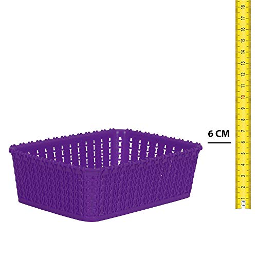 Cutting EDGE Plastic Multipurpose Sturdy Storage Baskets for Cosmetics Office Fruit Vegetable Bathroom Stationary Home Basket with Handle - Purple(Set of 2, Mini) - Image 3