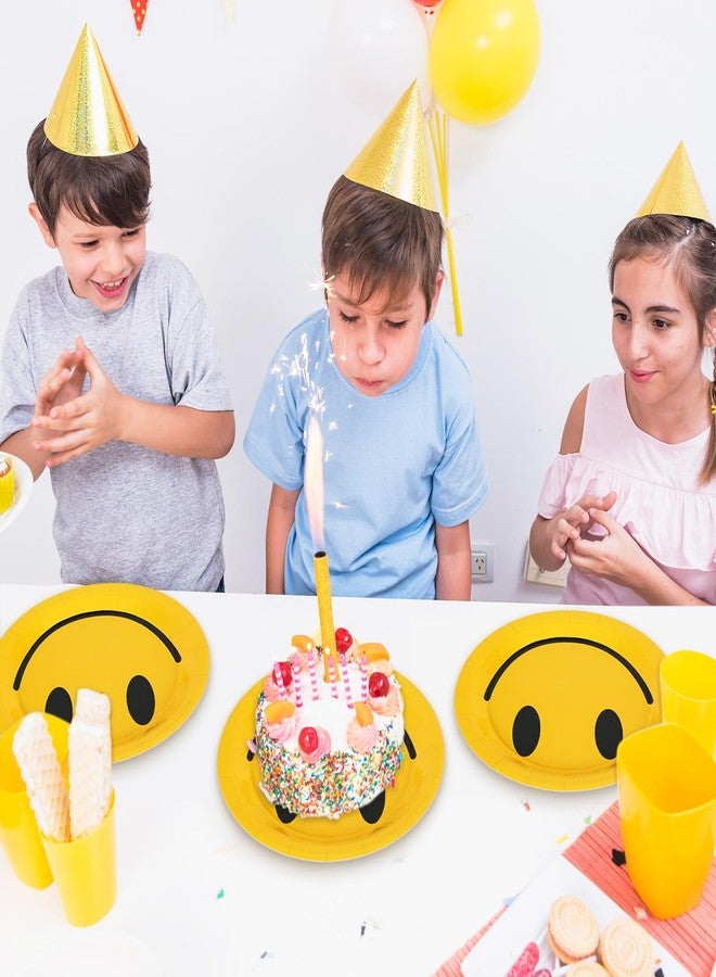 Whaline صحون ورقية وايلين واحد سعيد وجه مبتسم صحون قابلة للتصرف صفراء 9 بوصة لعيد الميلاد الأول لوازم حفلات استحمام الأطفال ديكور الطاولة، 40 قطعة - Image 4