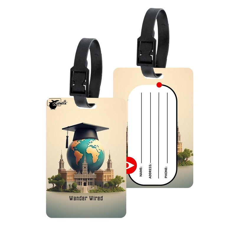 (Set of 10) Synthetic Luggage Tags with Black Strap Loop | Durable, Waterproof, Anti-Break Travel ID Tags for Suitcases, Backpacks, School & Office Bags (Model No.71)