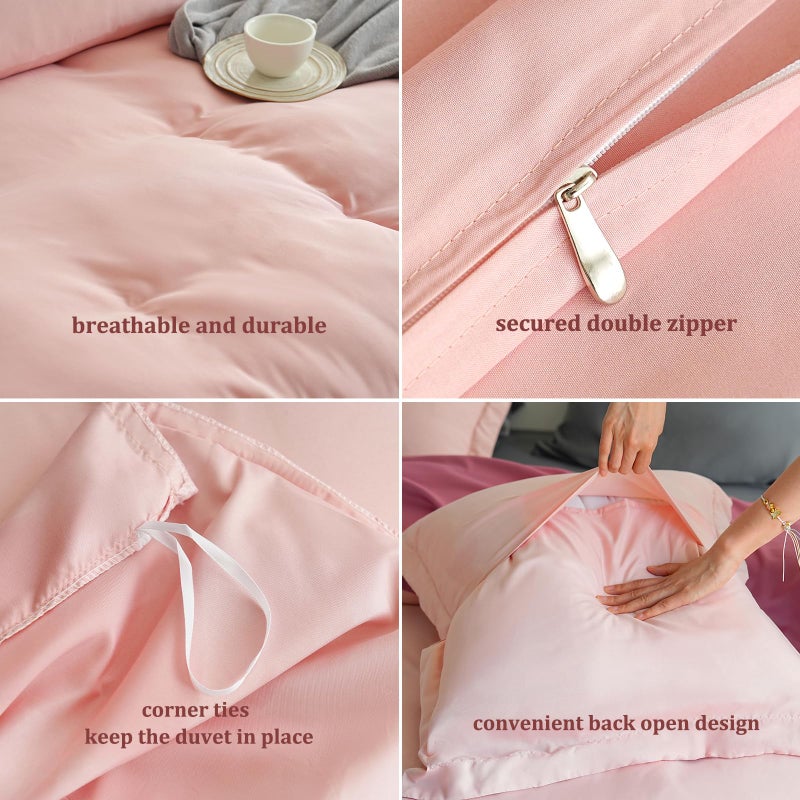 Mohap 1 Duvet Cover with 2 Pillow Shams Queen Size for All Seasons - 3 Piece Home Bedding Comforter Cover with Zipper Closure - Ultra Soft Double Brushed Microfiber, 90 X 90 Inches - Pink - Image 5