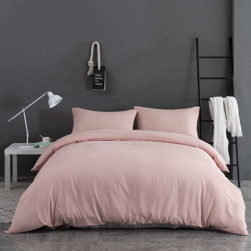 Mohap 1 Duvet Cover with 2 Pillow Shams Queen Size for All Seasons - 3 Piece Home Bedding Comforter Cover with Zipper Closure - Ultra Soft Double Brushed Microfiber, 90 X 90 Inches - Pink - Image 1