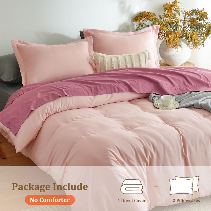 Mohap 1 Duvet Cover with 2 Pillow Shams Queen Size for All Seasons - 3 Piece Home Bedding Comforter Cover with Zipper Closure - Ultra Soft Double Brushed Microfiber, 90 X 90 Inches - Pink - Image 2