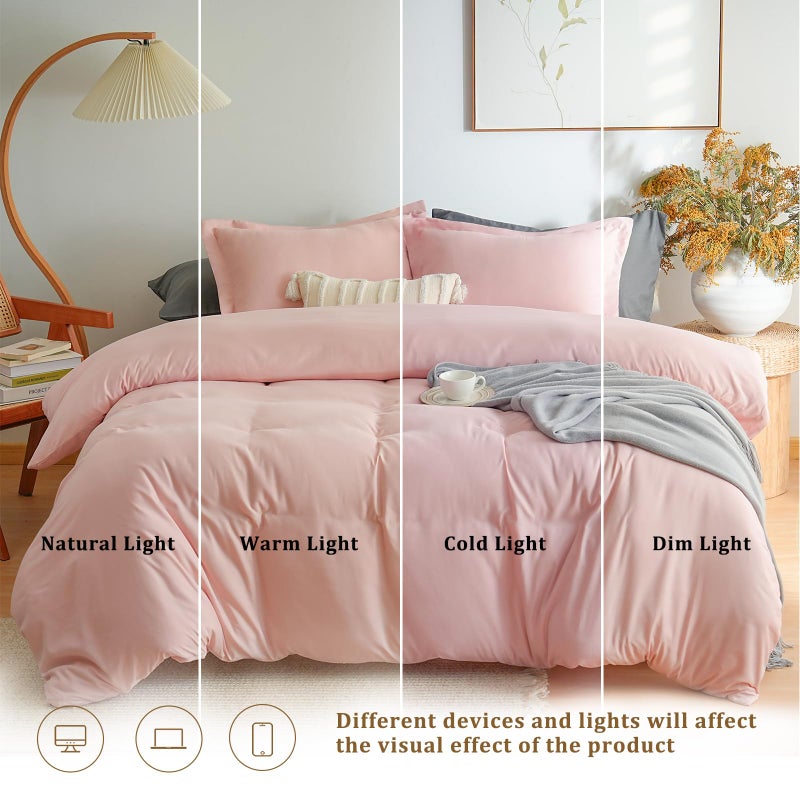 Mohap 1 Duvet Cover with 2 Pillow Shams Queen Size for All Seasons - 3 Piece Home Bedding Comforter Cover with Zipper Closure - Ultra Soft Double Brushed Microfiber, 90 X 90 Inches - Pink - Image 4