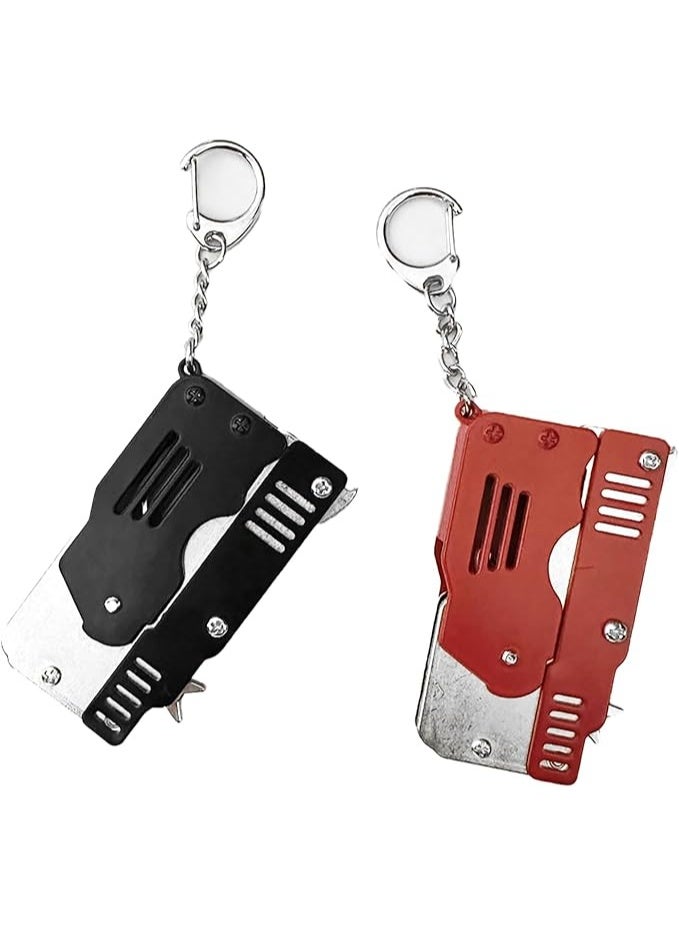 2 Pieces Rubber Band Gun Toy Easy Load Foldable Handmade Toy Gun Mini Metal Rubber Gun with Keychain and 120 Elastic Rubber Bands - Image 4